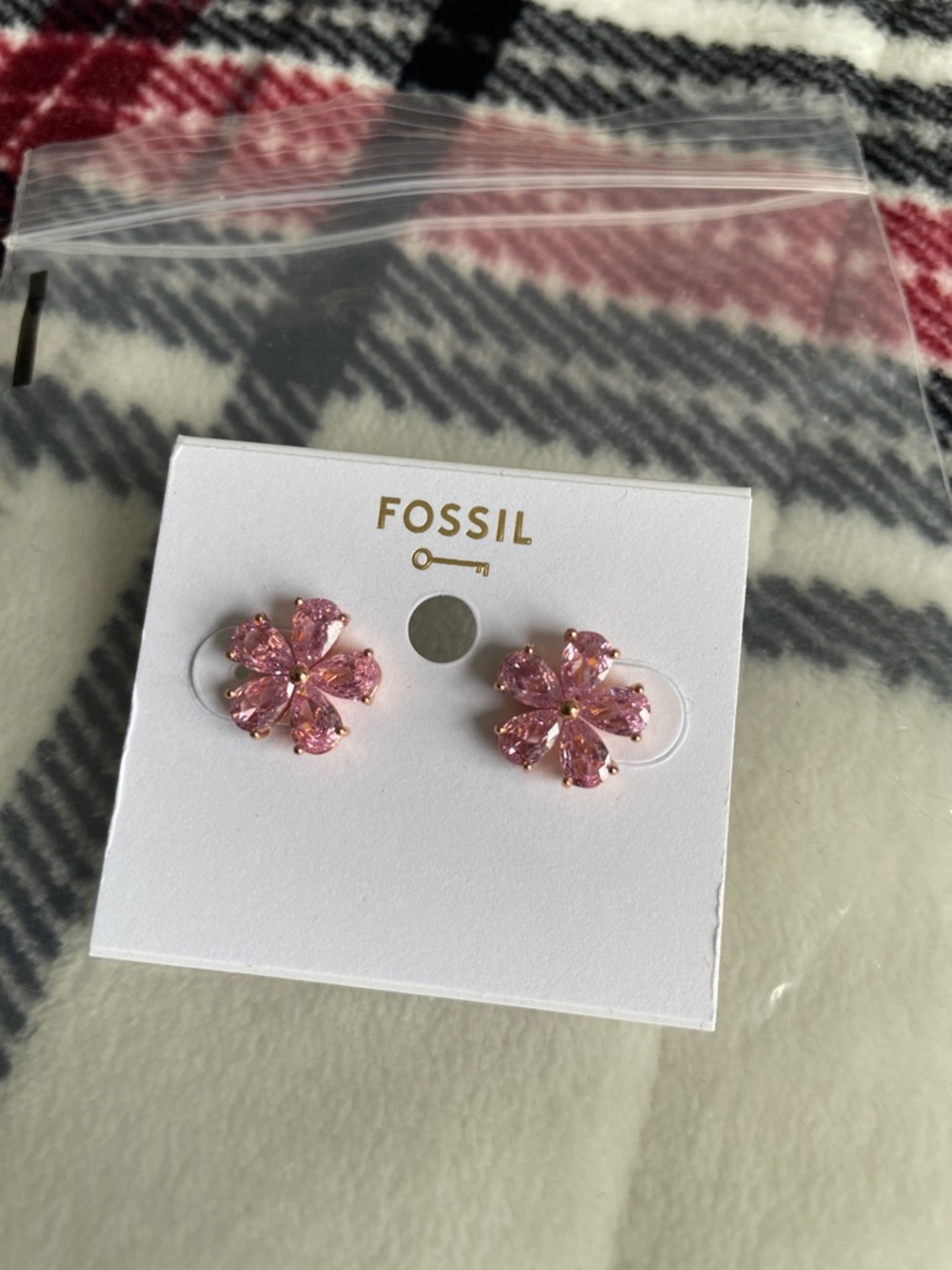 Fossil Rose Pink Crystal Floral Stud Earrings